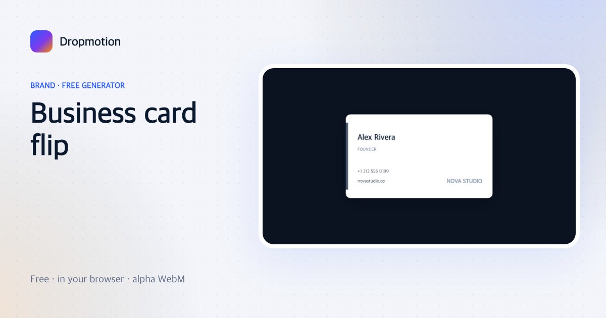 Business card animation: a card flipping from the logo side to name, title, phone and website