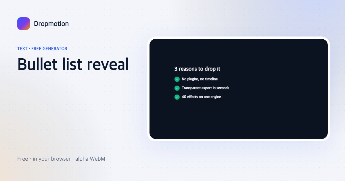 Bullet points animation with a title and checklist items sliding in one by one