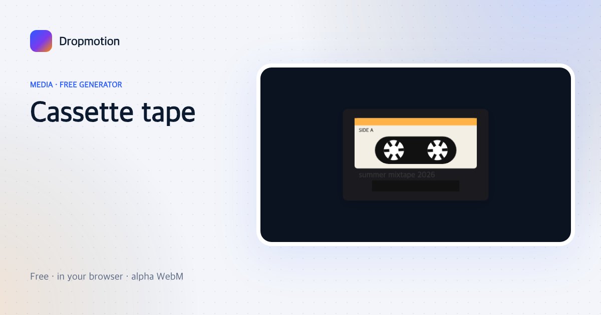 Cassette tape animation with spinning reels and custom title text written on the retro label