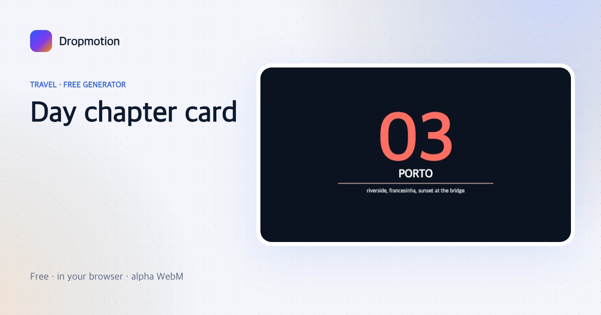 Travel vlog intro chapter card with a big day 03 number, PORTO, and the day's plan underneath