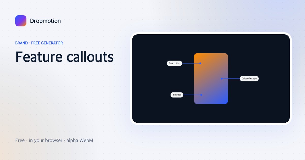 Callout animation: three feature pins popping out around a product image with short labels