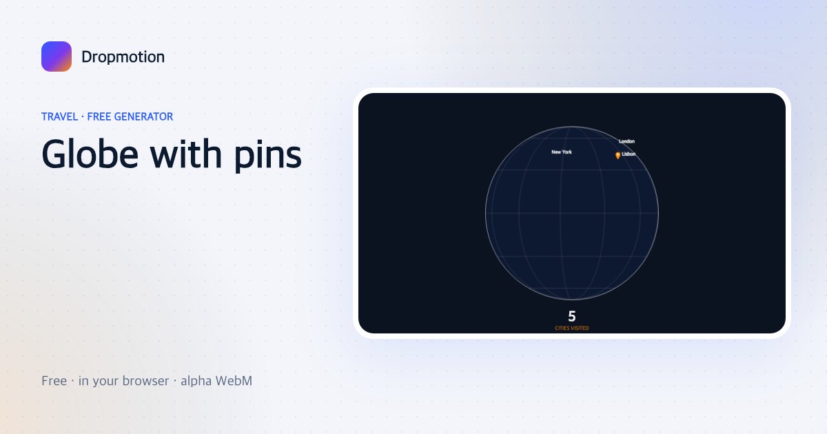 Spinning globe animation: a wireframe globe rotates as pins pop onto Tokyo, Dubai, Lisbon, London and New York