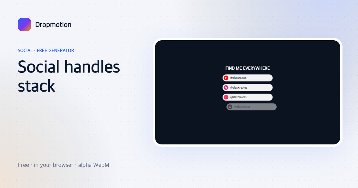 Social media green screen: platform icons and @handles stacking in one by one on a find me everywhere card
