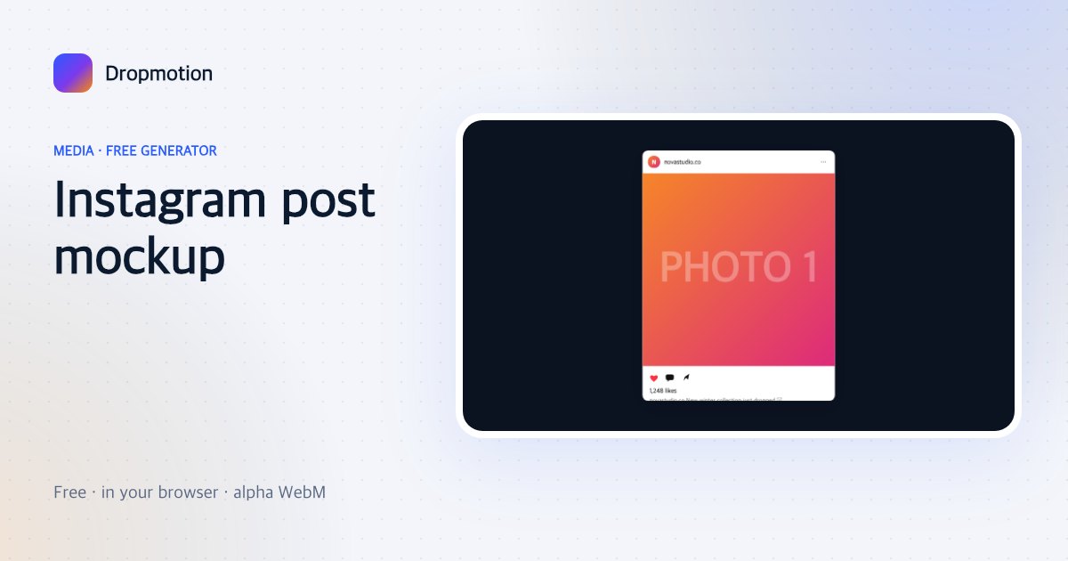 Instagram post mockup animation with a photo, avatar, username, caption and likes counting up