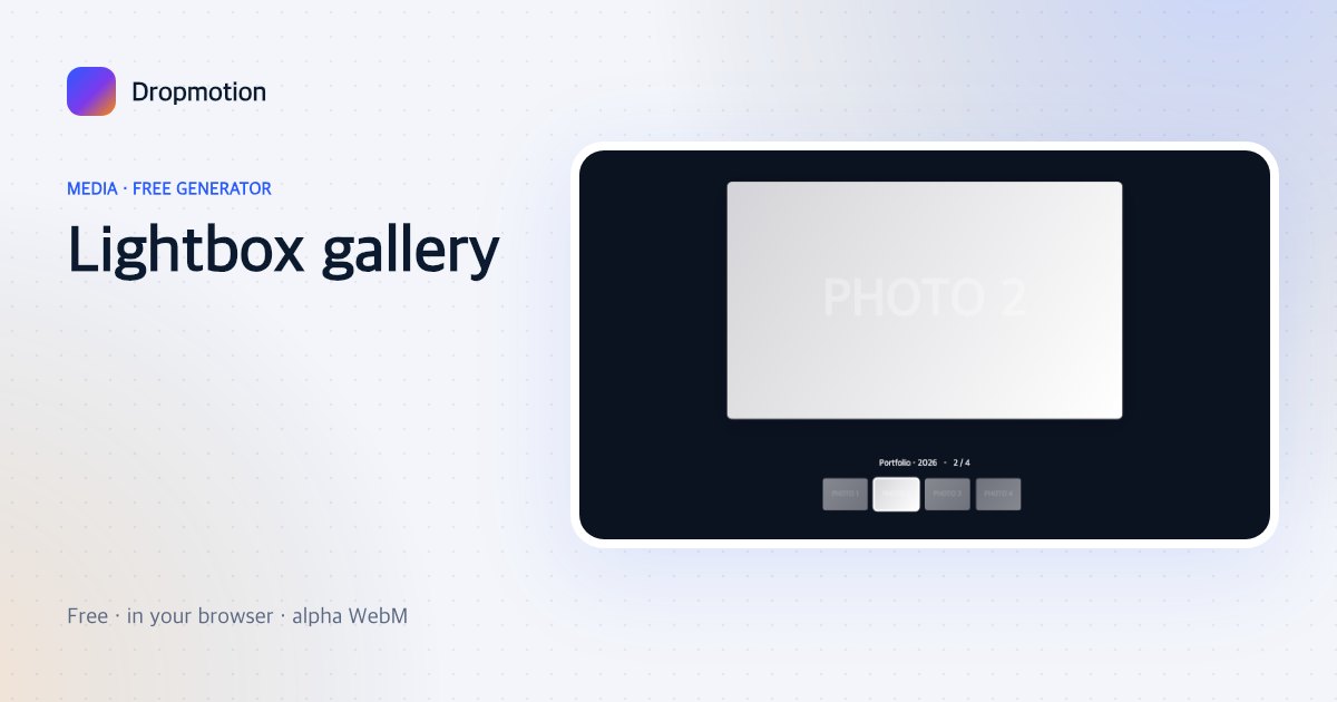 Photo gallery animation with a photo opening full-size above a strip of thumbnails