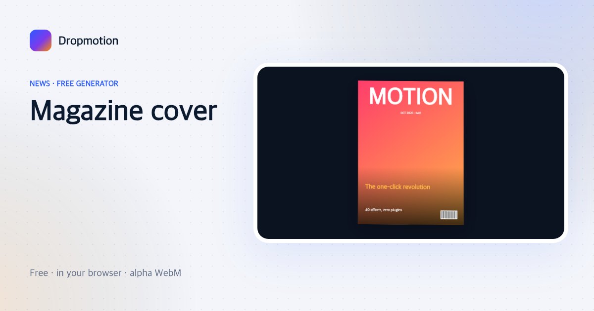 Magazine cover animation turning a portrait photo into a glossy cover with masthead, cover lines and barcode