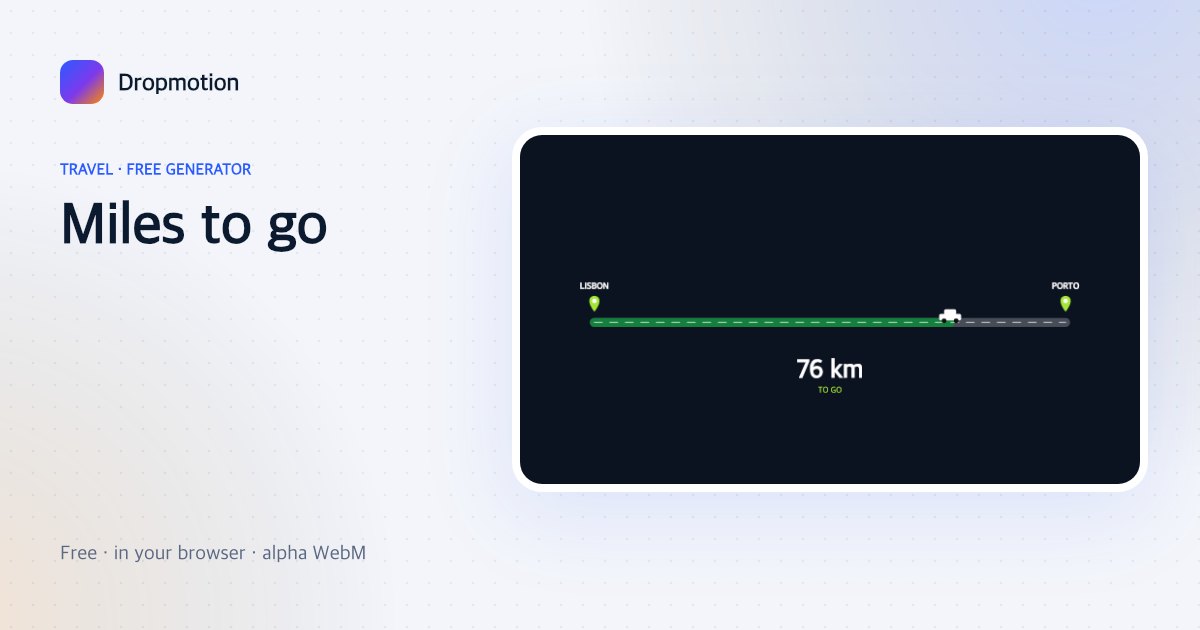 Road trip animation: a little car drives along a road from Lisbon to Porto with a km-to-go counter