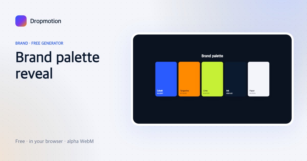 Color palette animation: brand colour swatches sliding in with hex codes and colour names