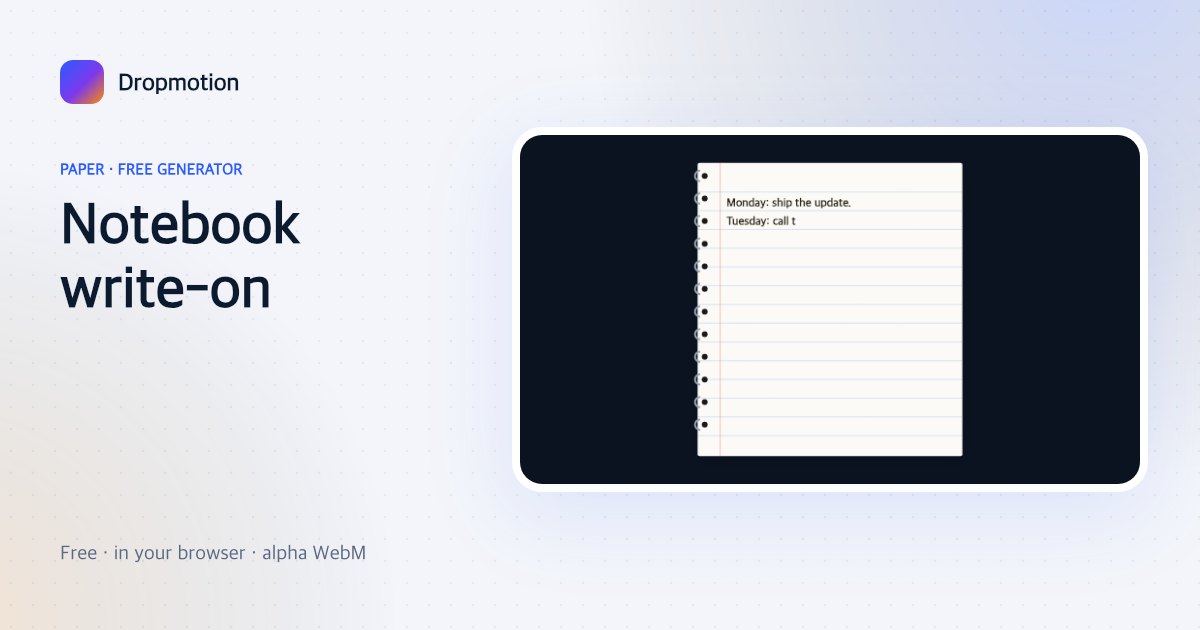 Notebook handwriting animation writing text line by line on a ruled spiral notebook page