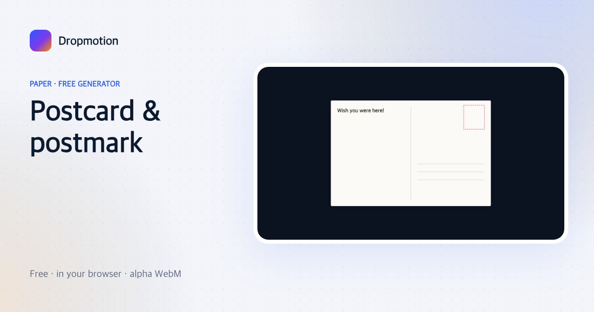 Postcard animation flipping from a photo to a handwritten message with a round postmark stamp