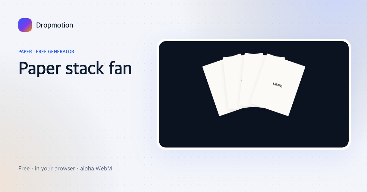 Paper stack animation with sheets fanning out like cards, each labelled with a word
