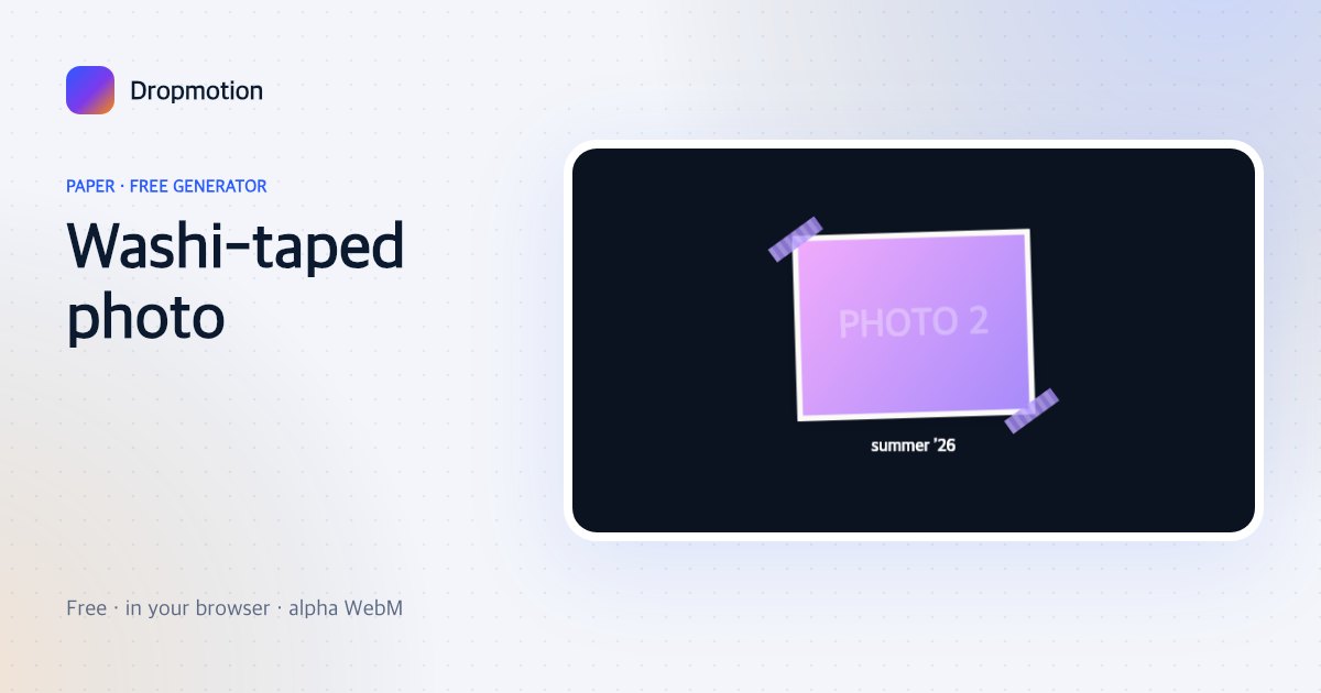 Washi tape photo animation with a photo dropping onto paper and tape strips pressing its corners