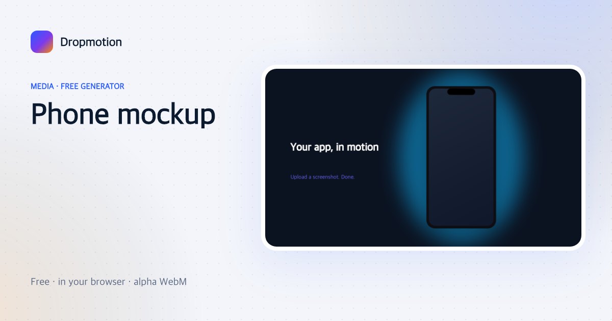 Phone mockup animation showing an app screenshot inside a tilted floating phone next to a headline