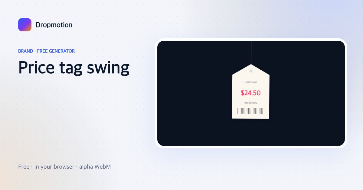 Price tag animation: a hang-tag swinging on a string with a product name and price