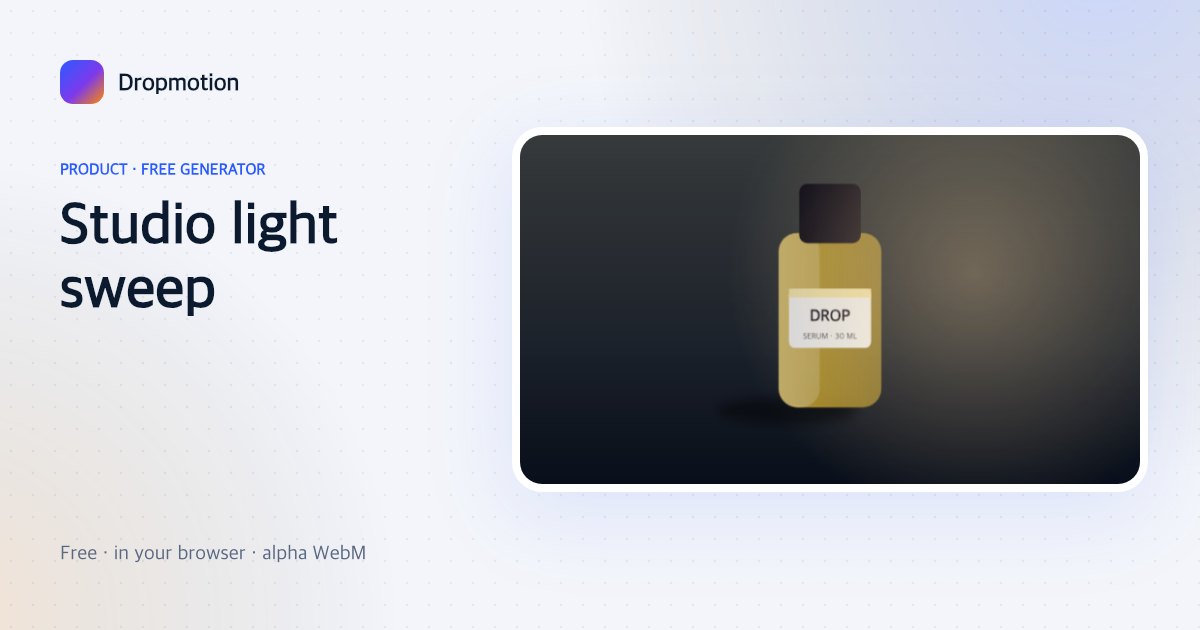 Product light sweep animation: warm light sweeping across a bottle with a moving reflection and rim glow