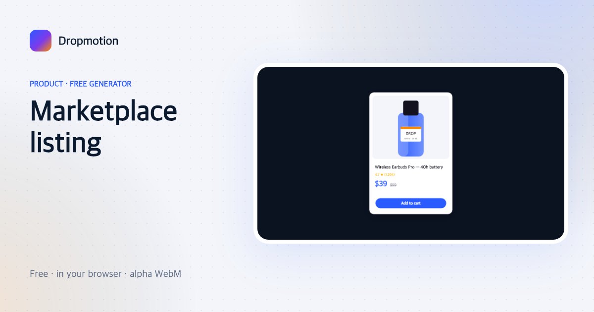 Product ad video: a shop listing card with product image, title, price, rating and an Add to cart button