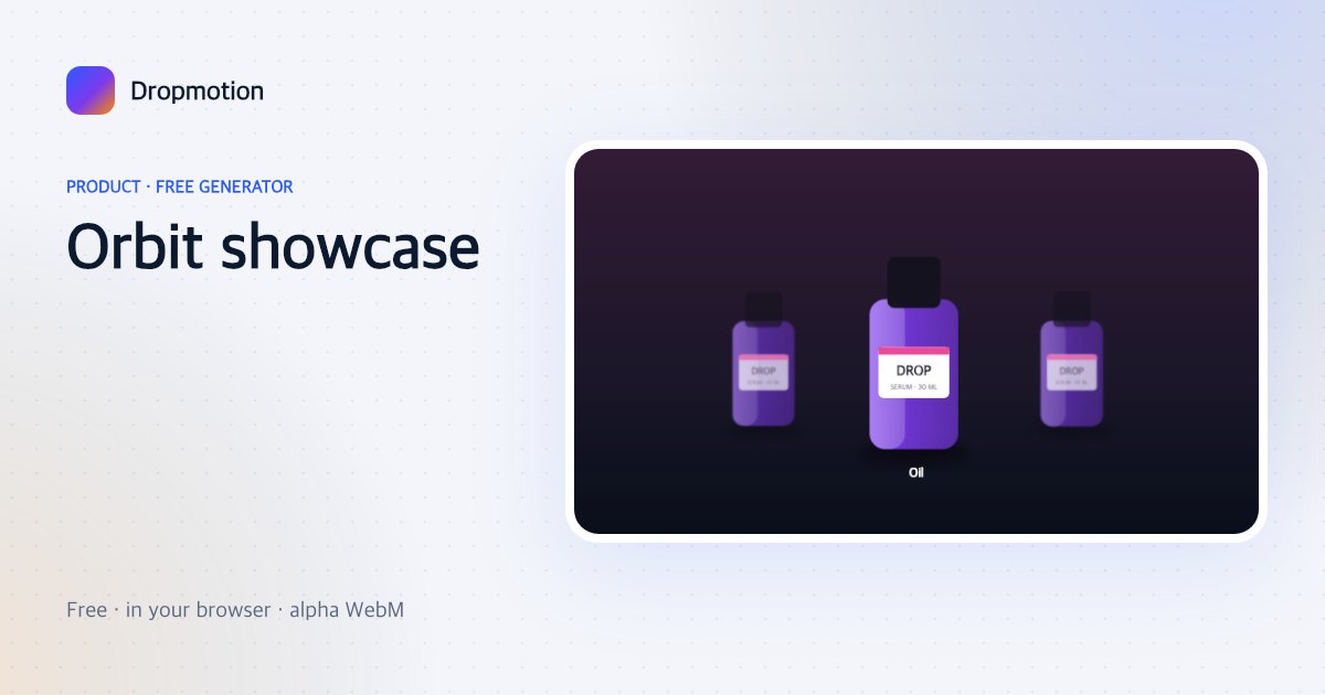 Product showcase animation: three products orbiting a centre point, the front one largest and sharpest