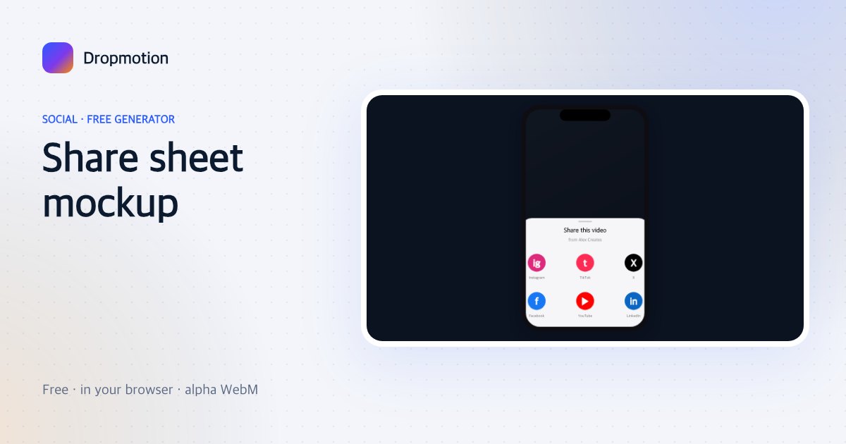 Share button green screen: phone share sheet sliding up with a post thumbnail and large share icons