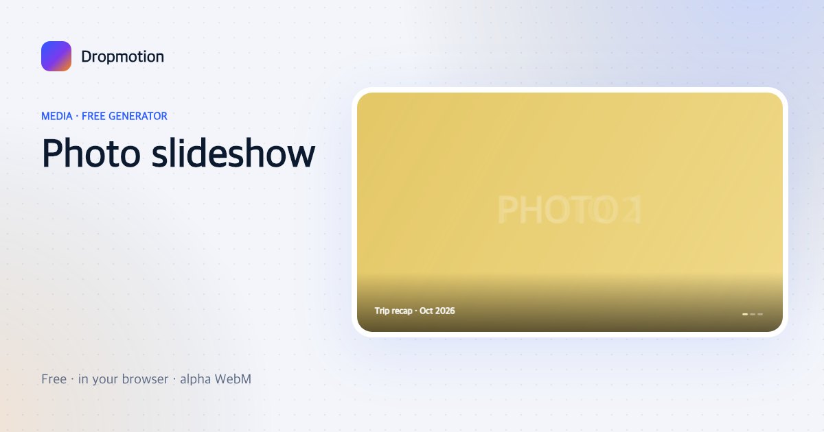 Slideshow video of photos with a slow Ken Burns zoom, cross-fade and caption strip