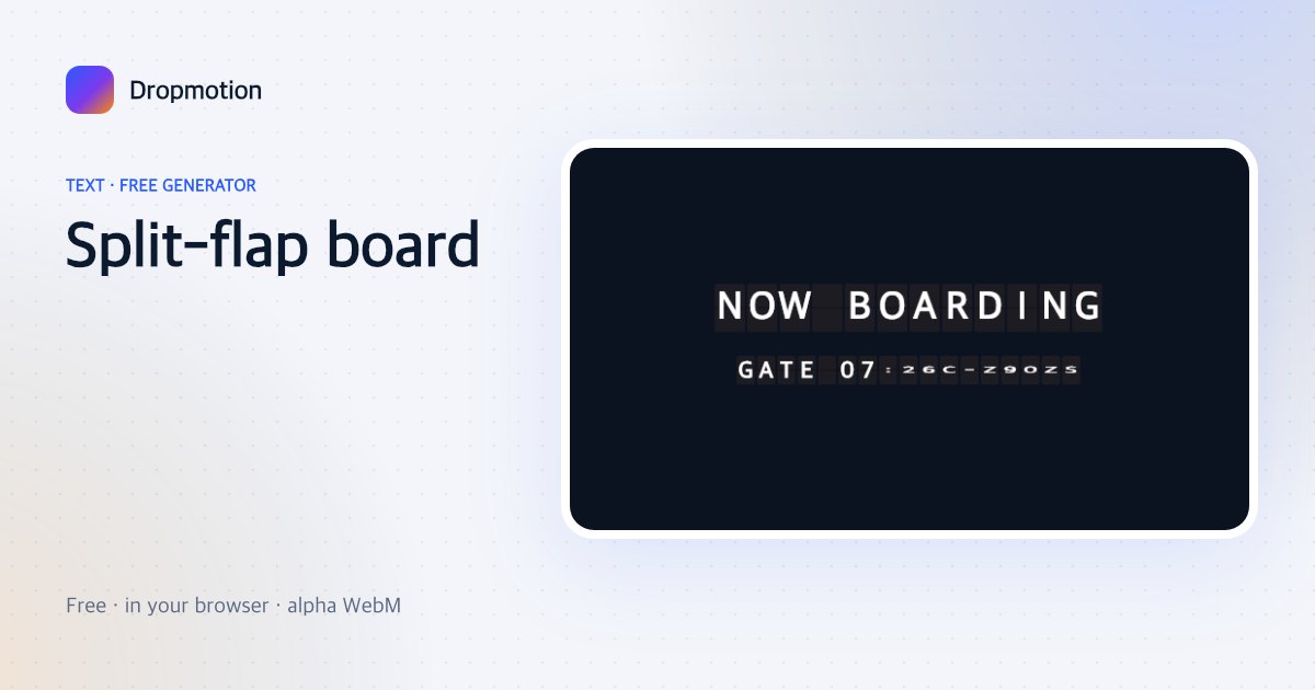 Split flap animation of airport departure board letters flipping to spell custom text