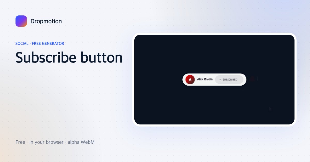 Subscribe button green screen animation: channel card with logo, cursor click and a ringing notification bell