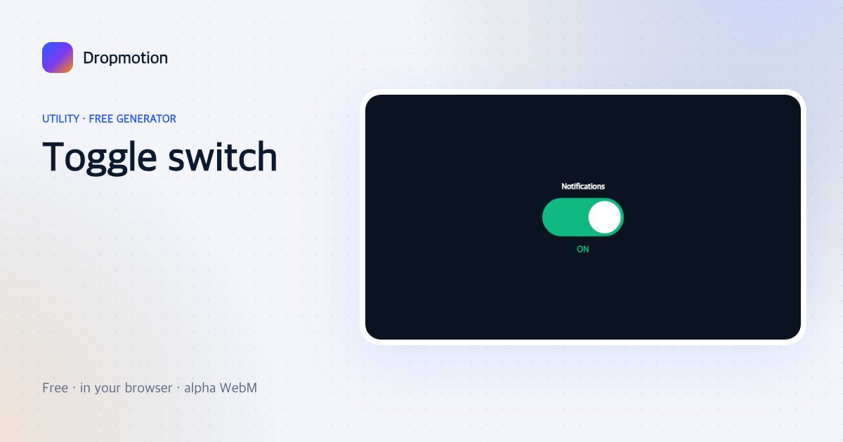 Toggle switch green screen animation: a big switch flipped to ON under a Notifications label