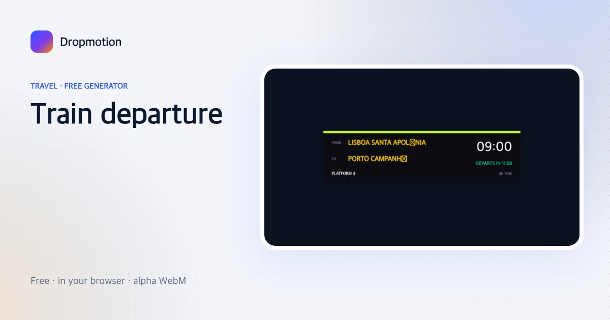 Train departure board animation: Lisboa Santa Apolónia to Porto Campanhã, 09:00, platform 4, with a countdown