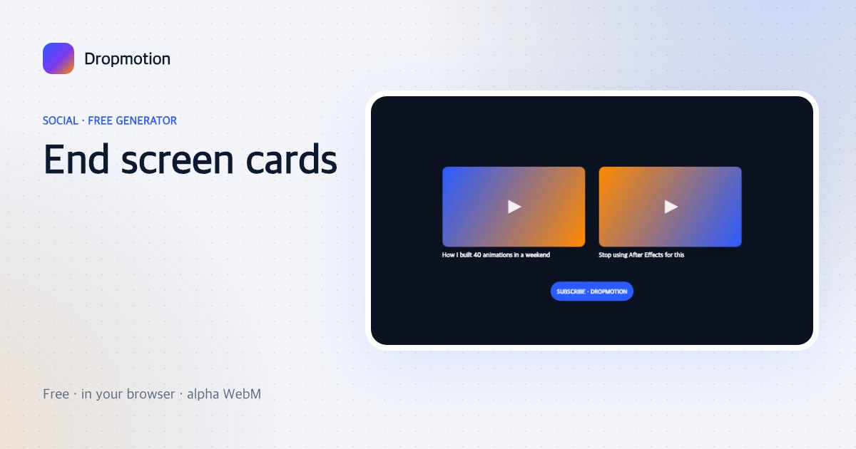 YouTube end screen template with two watch-next video cards, thumbnails, titles and a subscribe pill